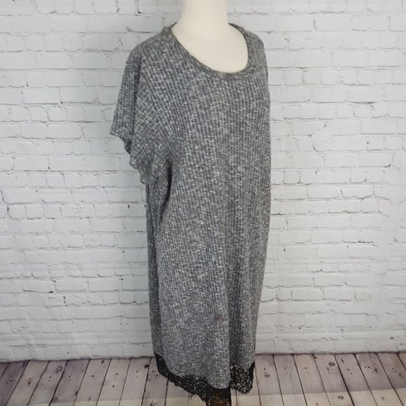 Torrid Black White Ribbed Sweater Dress Lace Hem 3 - Picture 2 of 5